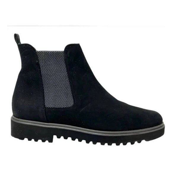 $420 PAUL GREEN Vienna Lugged Chelsea Bootie BLACK NUBUK PLATFORM 6.5 (TPO18) - Picture 1 of 7
